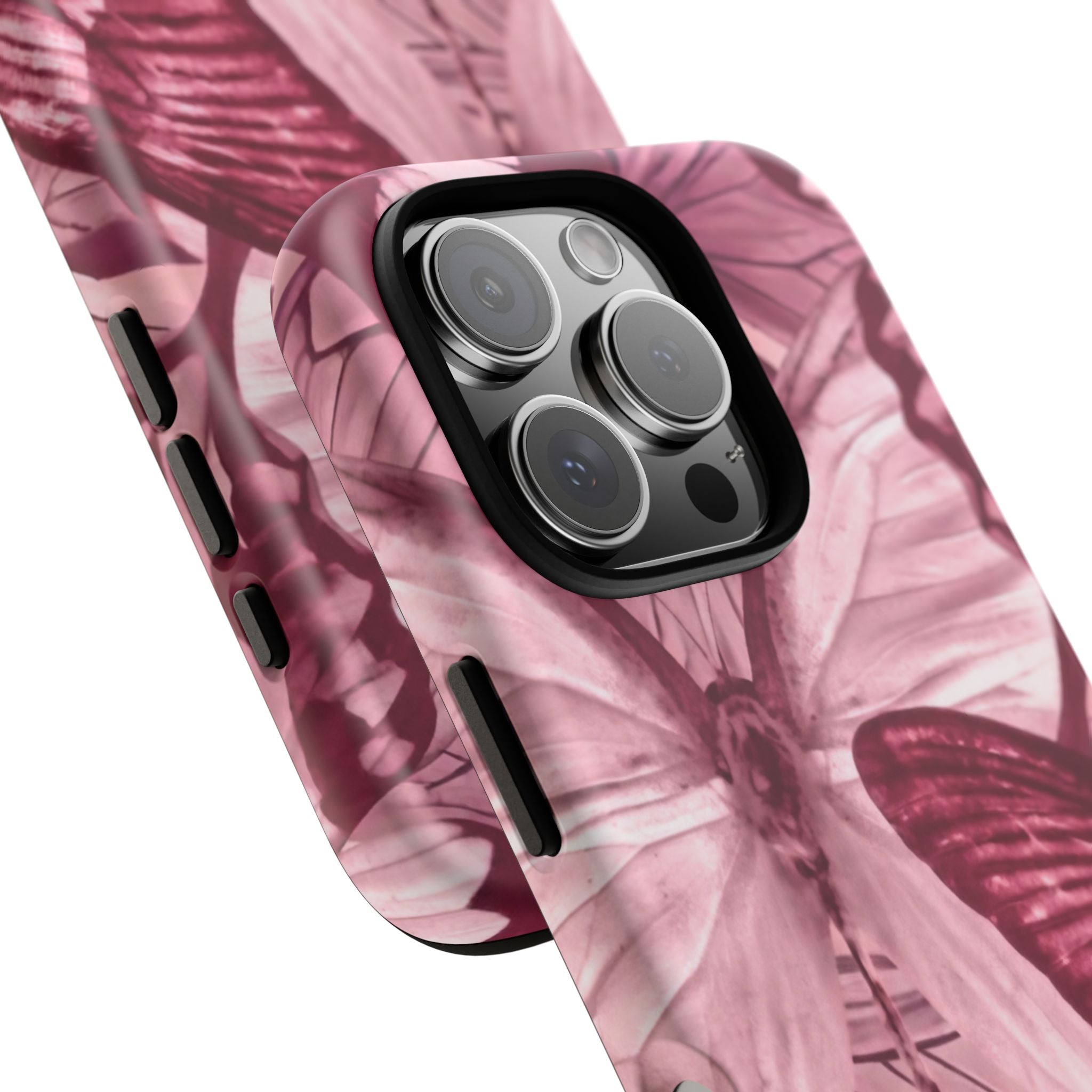 Butterfly Tough Phone Case — Vintage Pink Floral Protective Cover