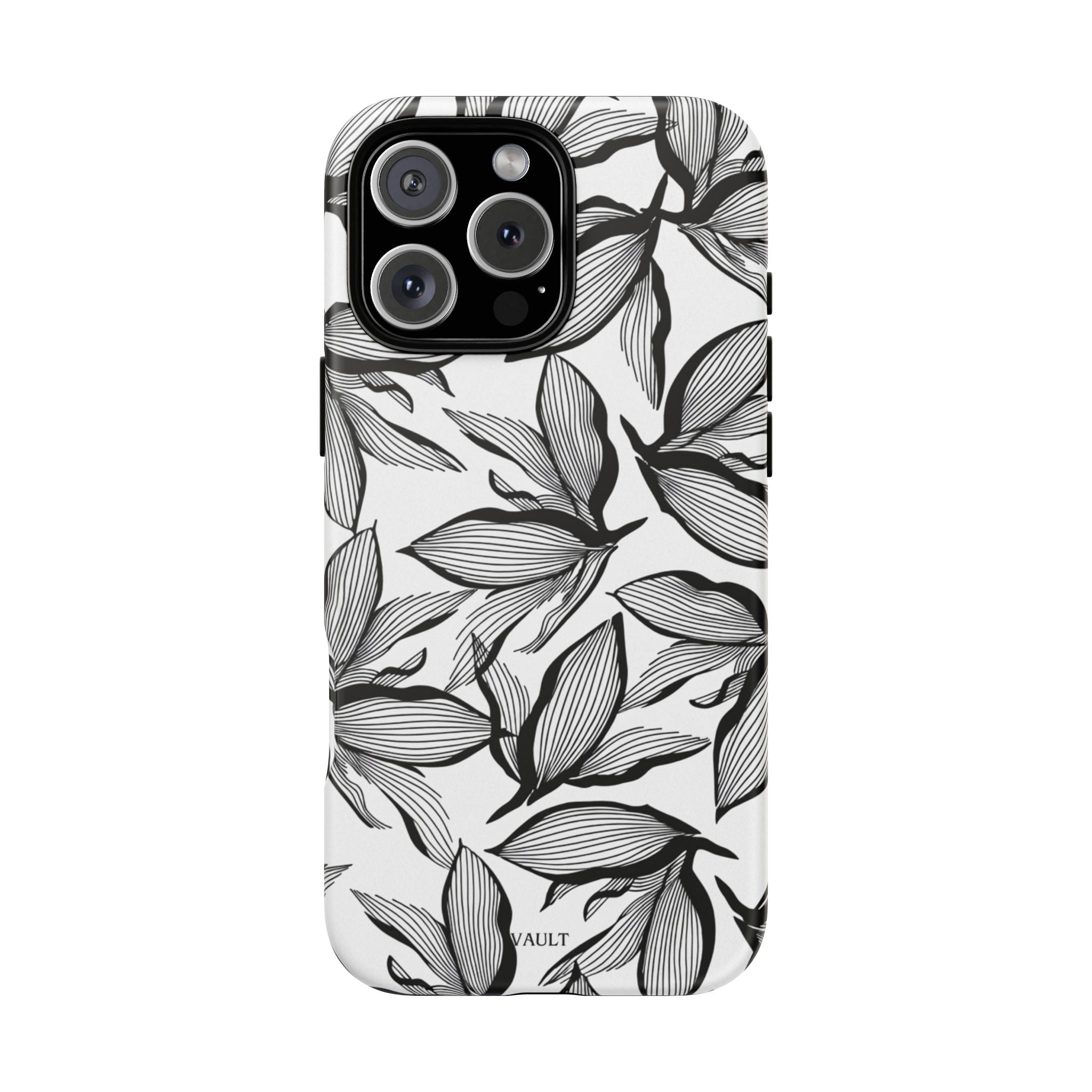 Floral Leaves Tough Phone Case – Black & White Botanical Protection