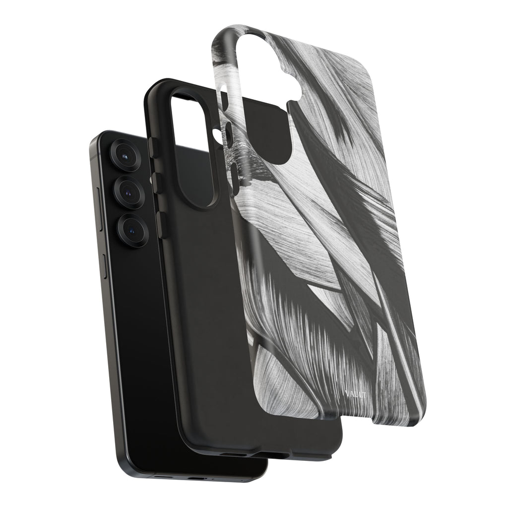 Monochrome Tropical Leaf Tough Phone Case — Black & White Botanical Protective Cover