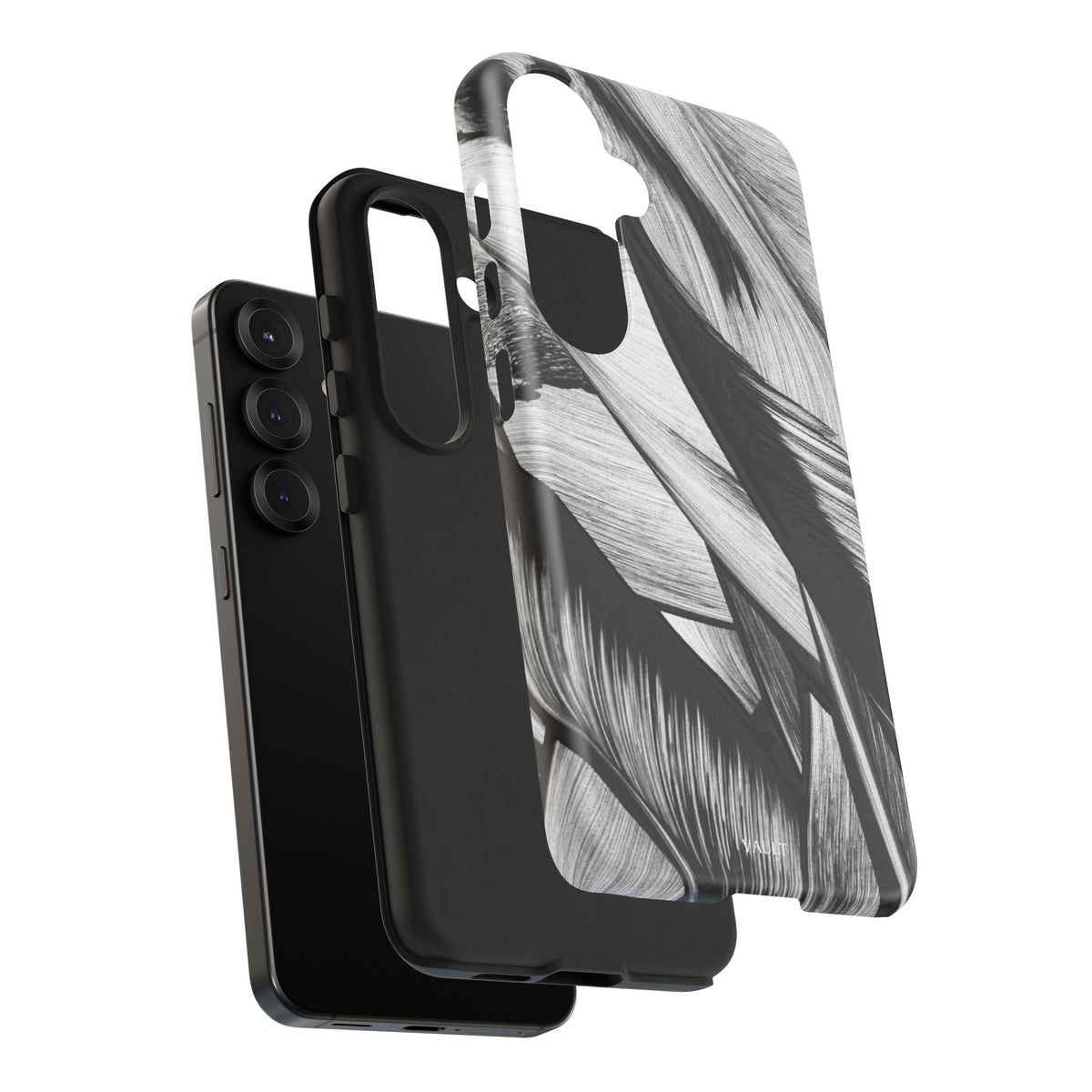 Monochrome Tropical Leaf Tough Phone Case — Black & White Botanical Protective Cover