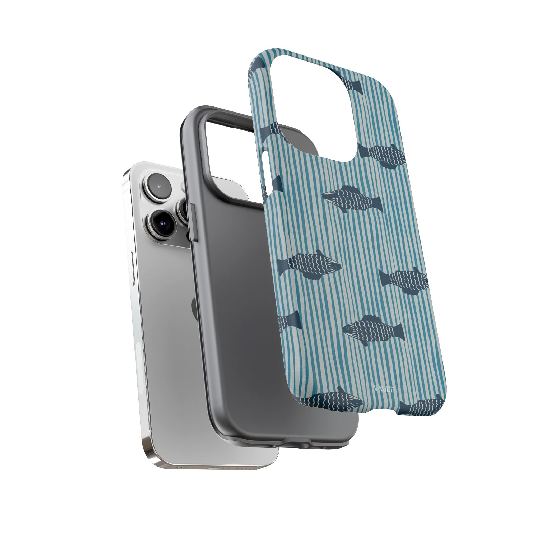Fish Pattern Tough Phone Case — Blue Striped Ocean Design