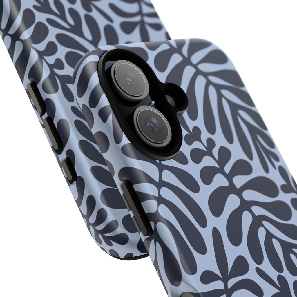 Floral Fern Tough Phone Case – Navy Blue on Light Blue, Protective Slim Cover