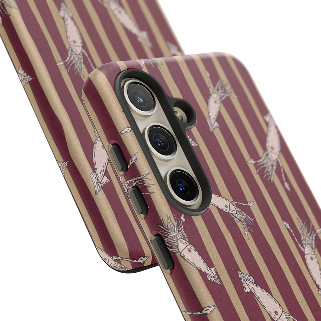Phone Case - Vintage Shrimp Pattern on Burgundy Stripes