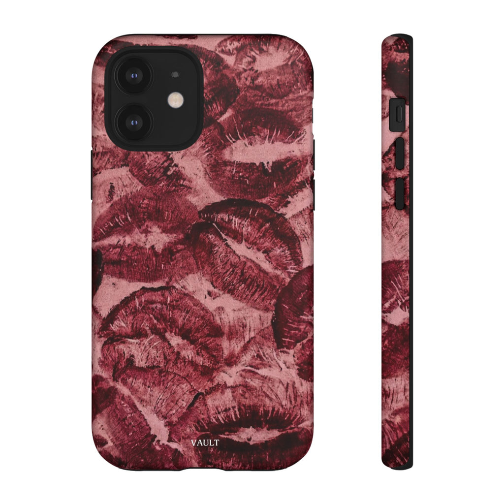 Kiss Print Phone Case – Burgundy Lip Pattern Protective Phone Cover