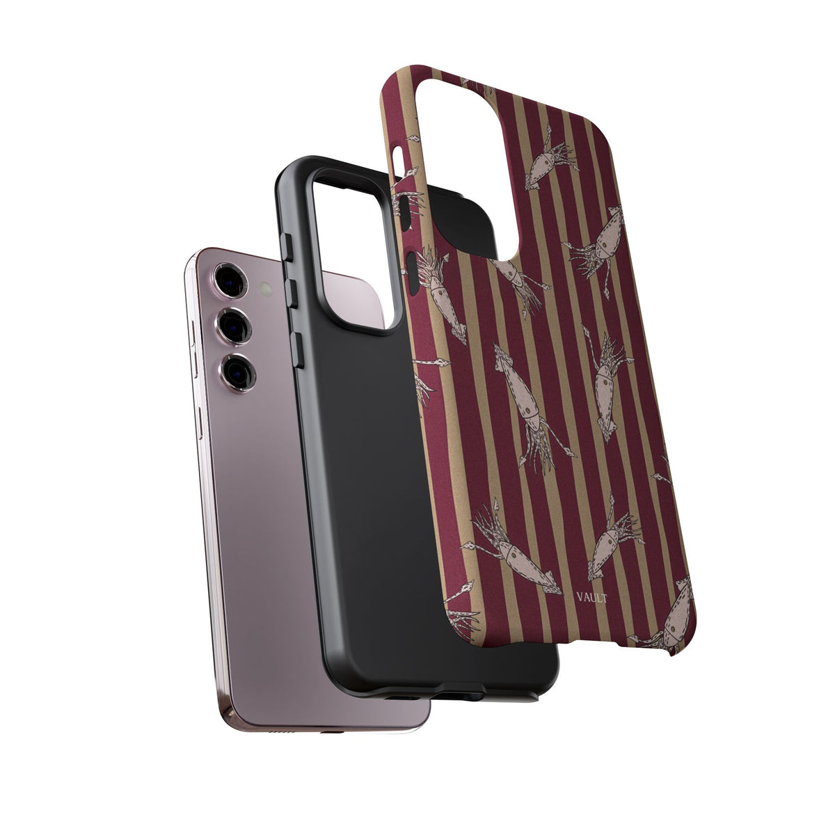Phone Case - Vintage Shrimp Pattern on Burgundy Stripes