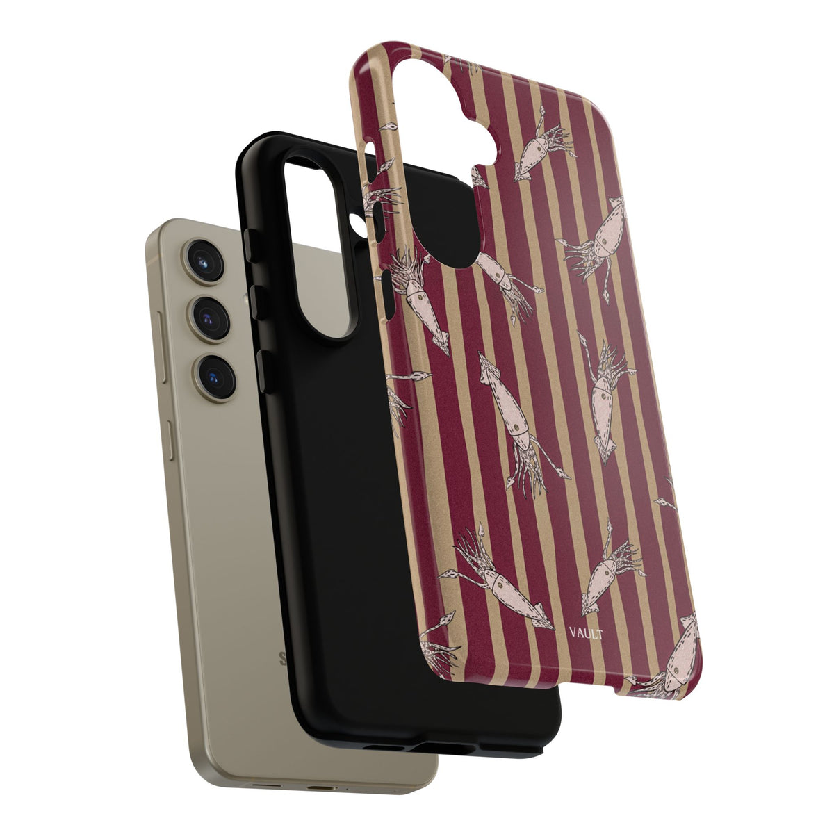 Phone Case - Vintage Shrimp Pattern on Burgundy Stripes