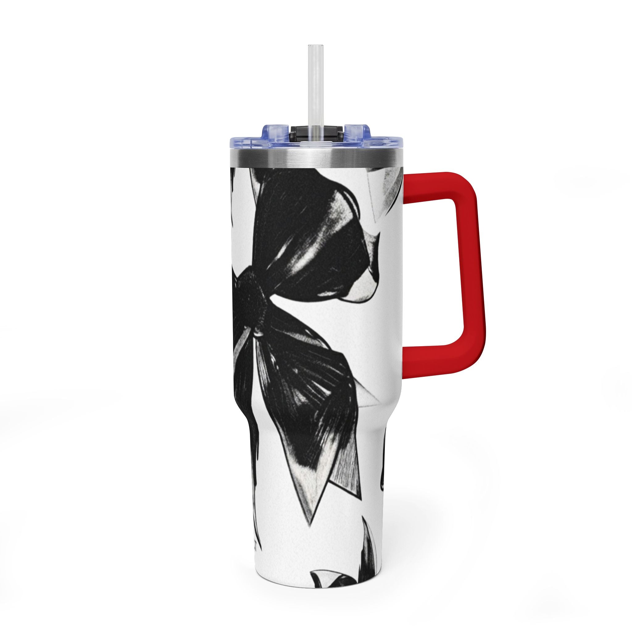 40oz Floral Black & White Vacuum Tumbler — Insulated Travel Cup