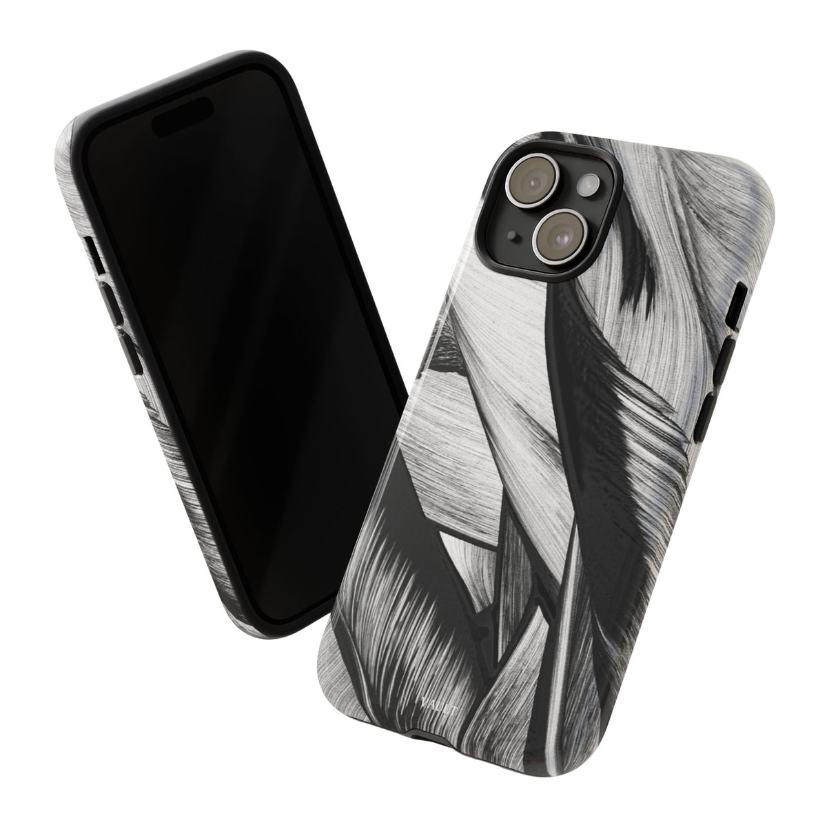 Monochrome Tropical Leaf Tough Phone Case — Black & White Botanical Protective Cover