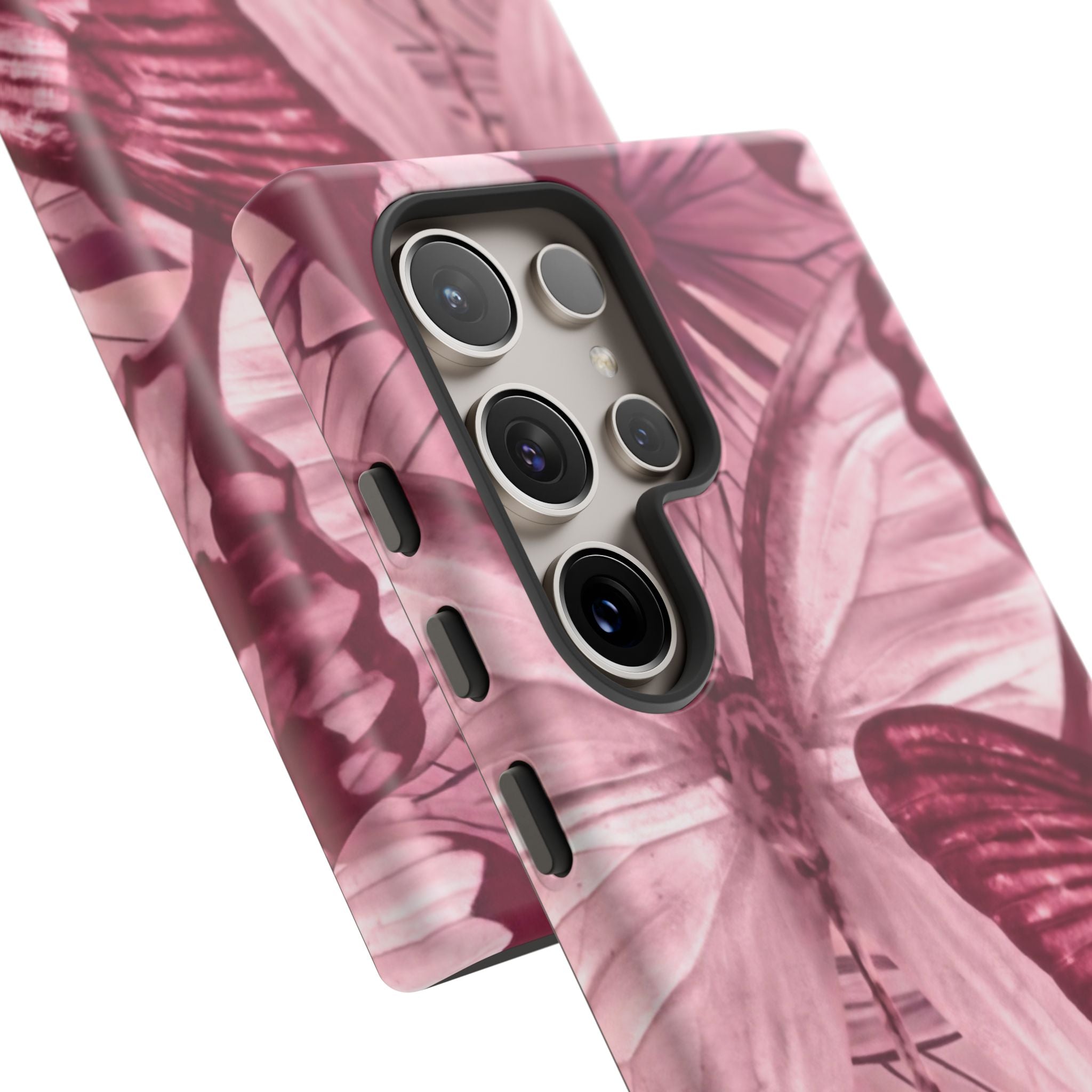 Butterfly Tough Phone Case — Vintage Pink Floral Protective Cover