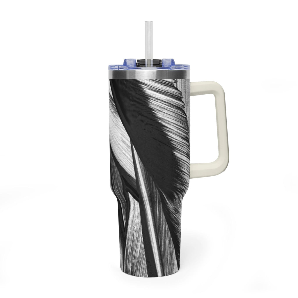 40oz Black & White Tropical Leaf Thermal Tumbler