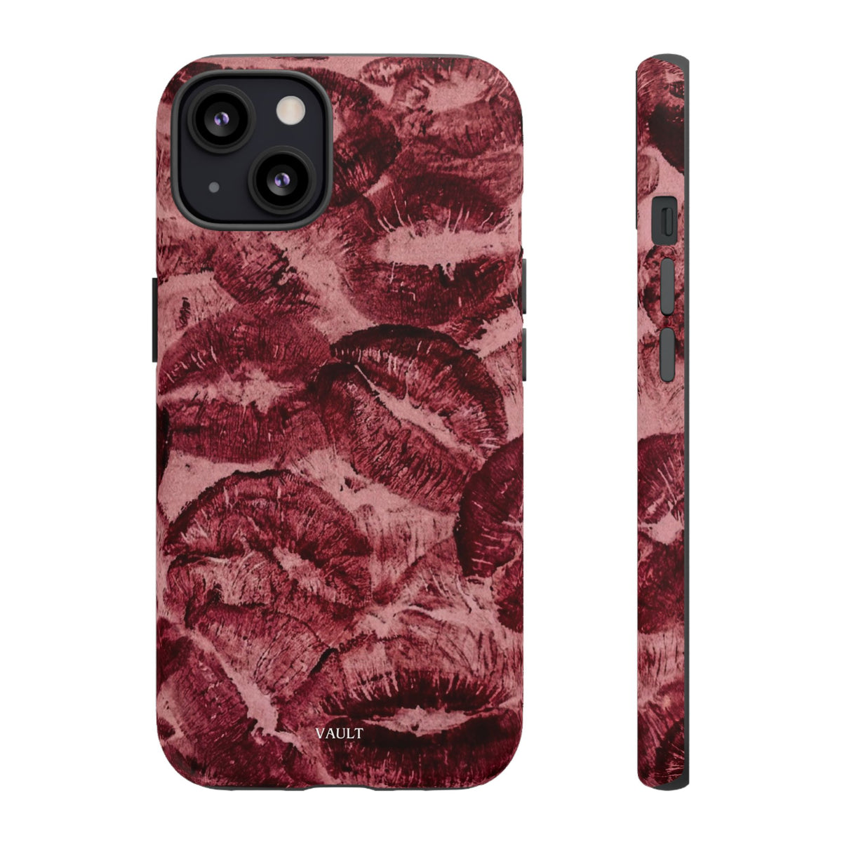 Kiss Print Phone Case – Burgundy Lip Pattern Protective Phone Cover