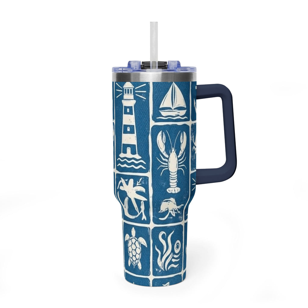 40oz Nautical Thermal Tumbler – Lighthouse, Anchor & Sea Life Travel Mug