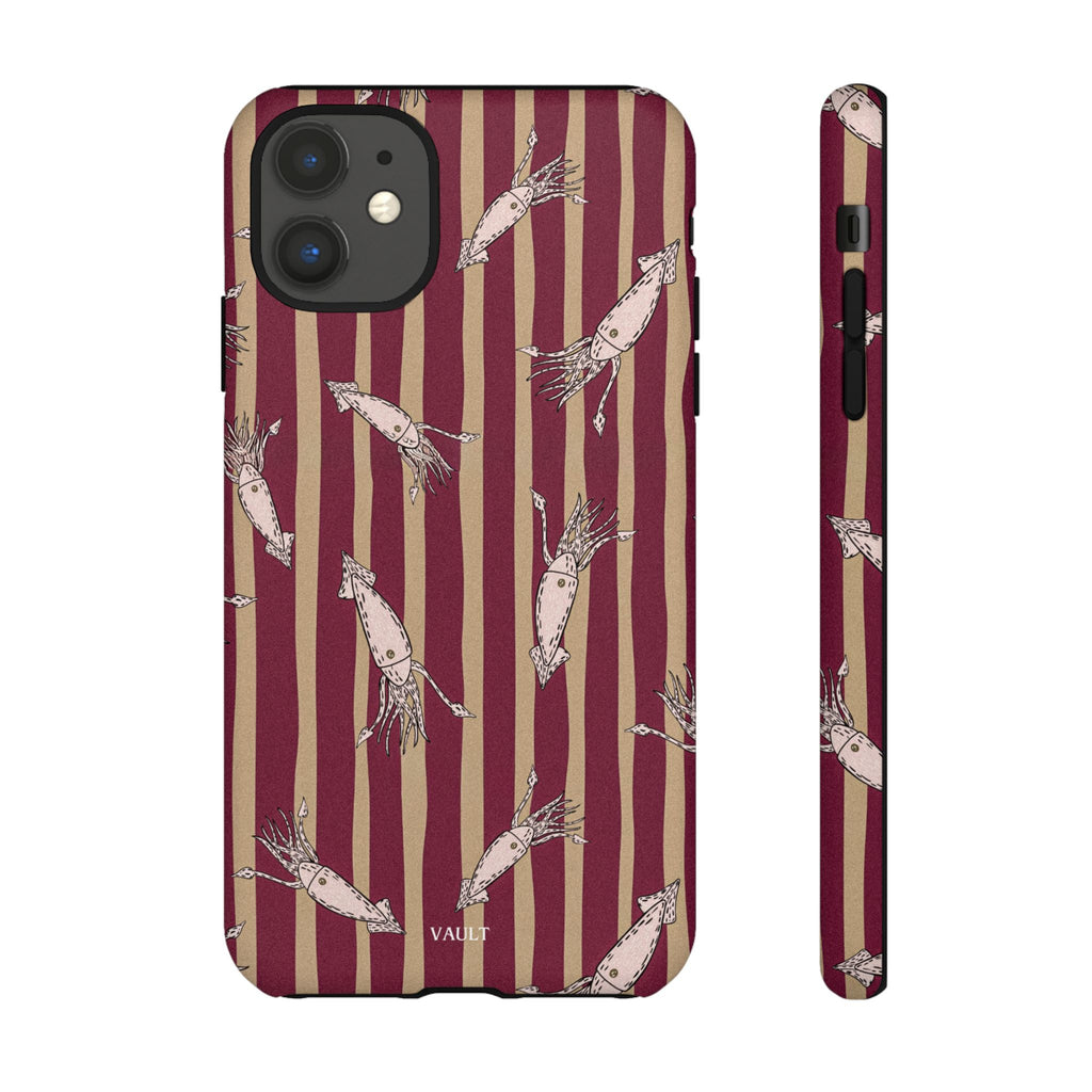 Phone Case - Vintage Shrimp Pattern on Burgundy Stripes