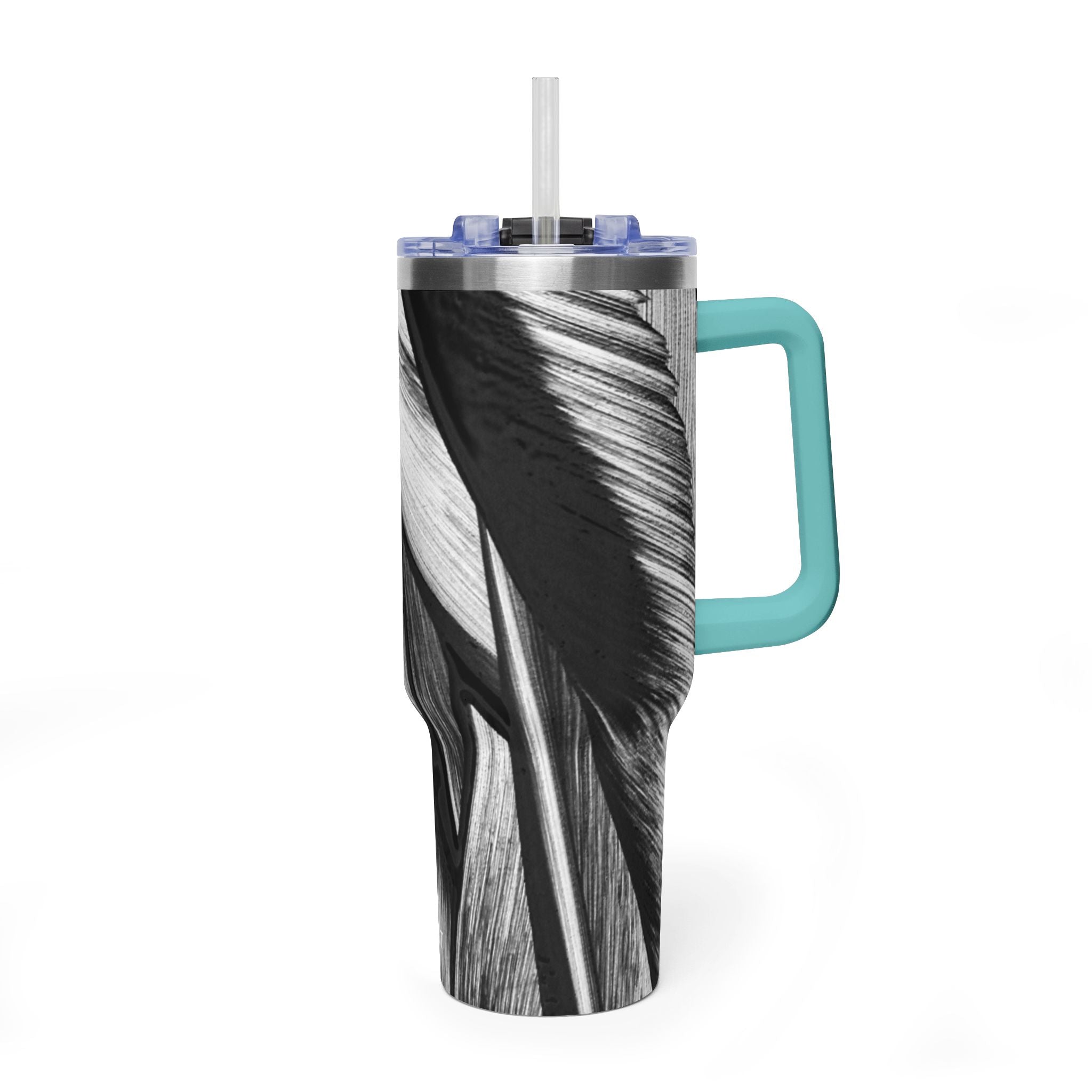 40oz Black & White Tropical Leaf Thermal Tumbler