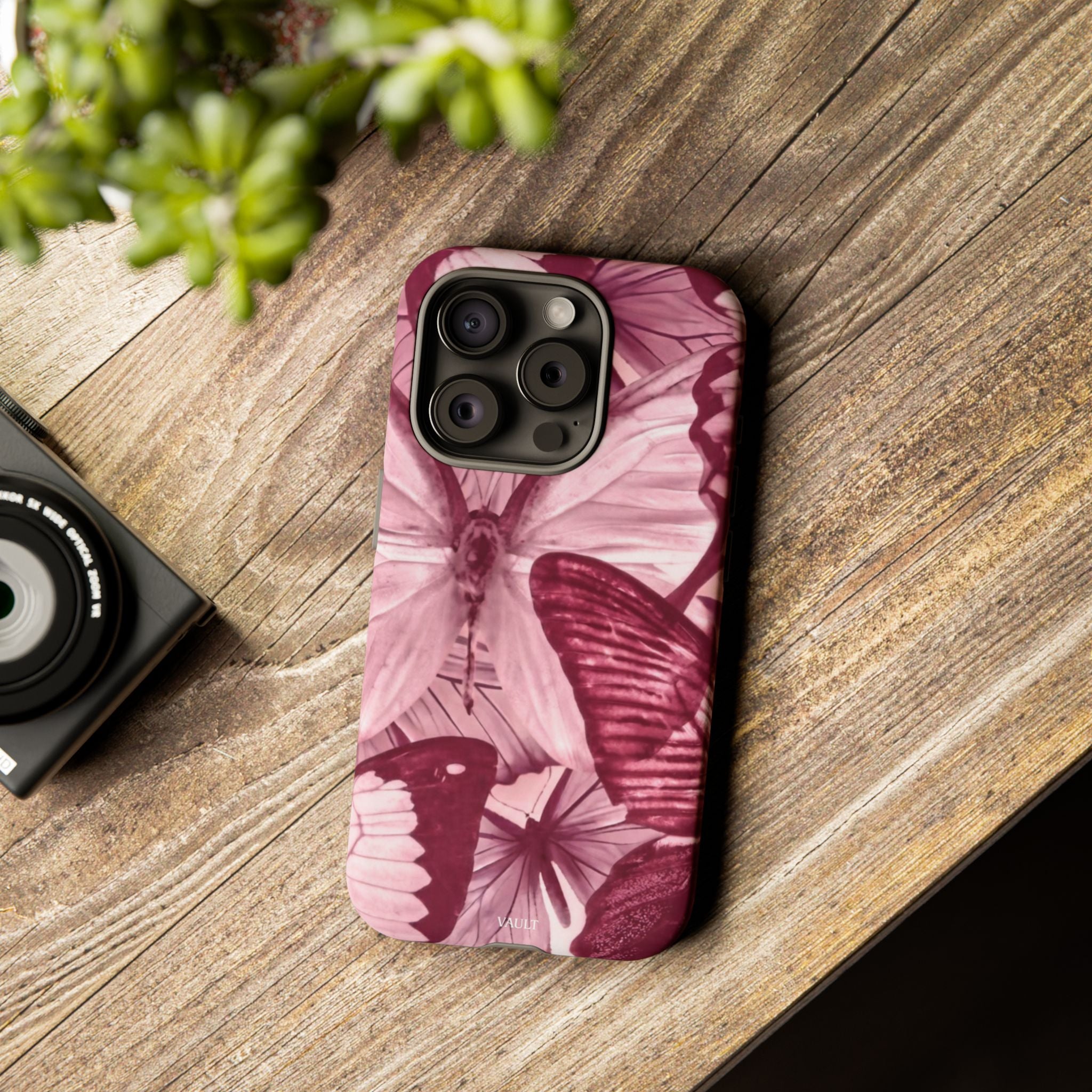 Butterfly Tough Phone Case — Vintage Pink Floral Protective Cover
