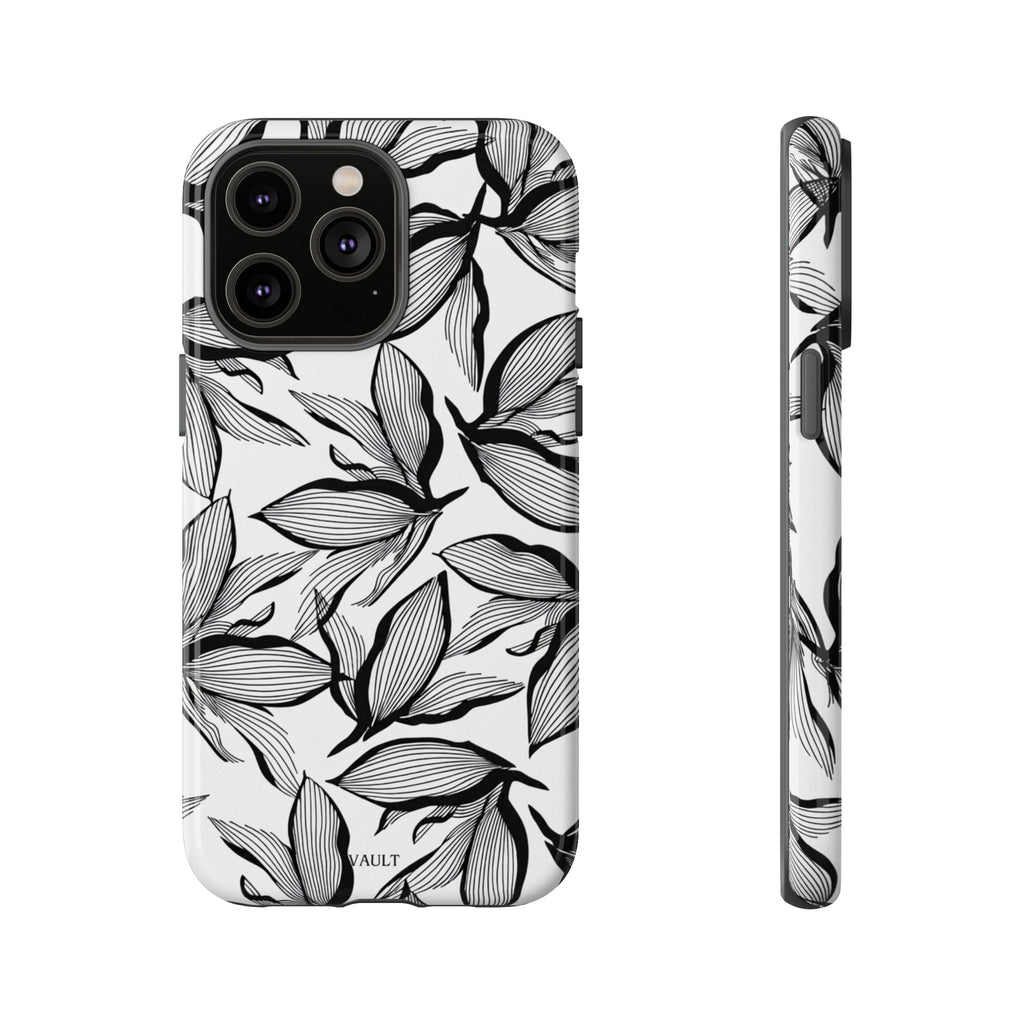 Floral Leaves Tough Phone Case – Black & White Botanical Protection
