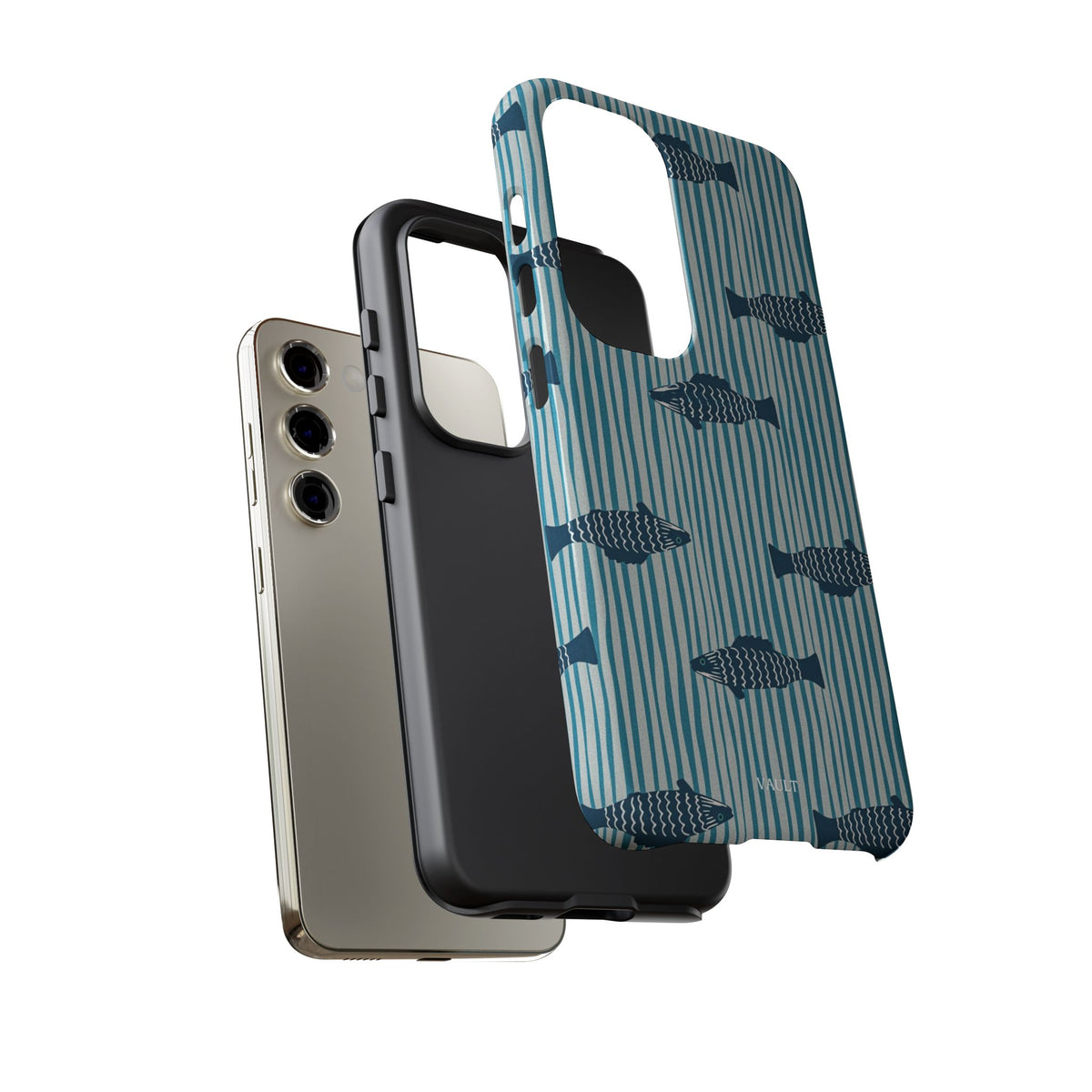 Fish Pattern Tough Phone Case — Blue Striped Ocean Design