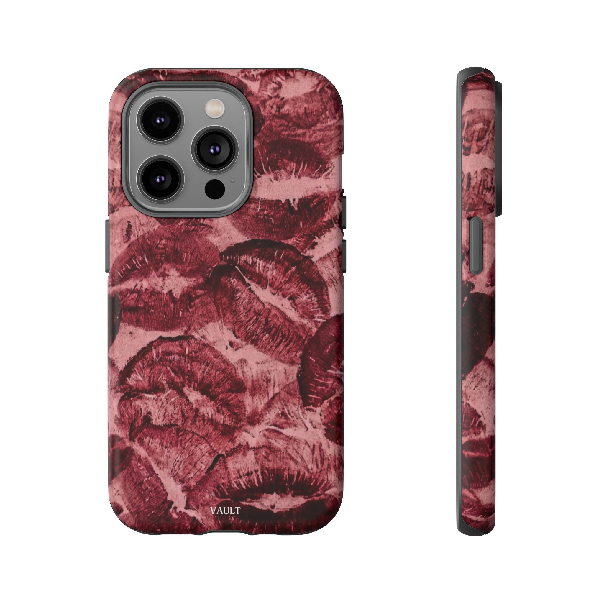 Kiss Print Phone Case – Burgundy Lip Pattern Protective Phone Cover