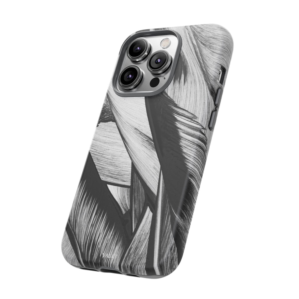 Monochrome Tropical Leaf Tough Phone Case — Black & White Botanical Protective Cover