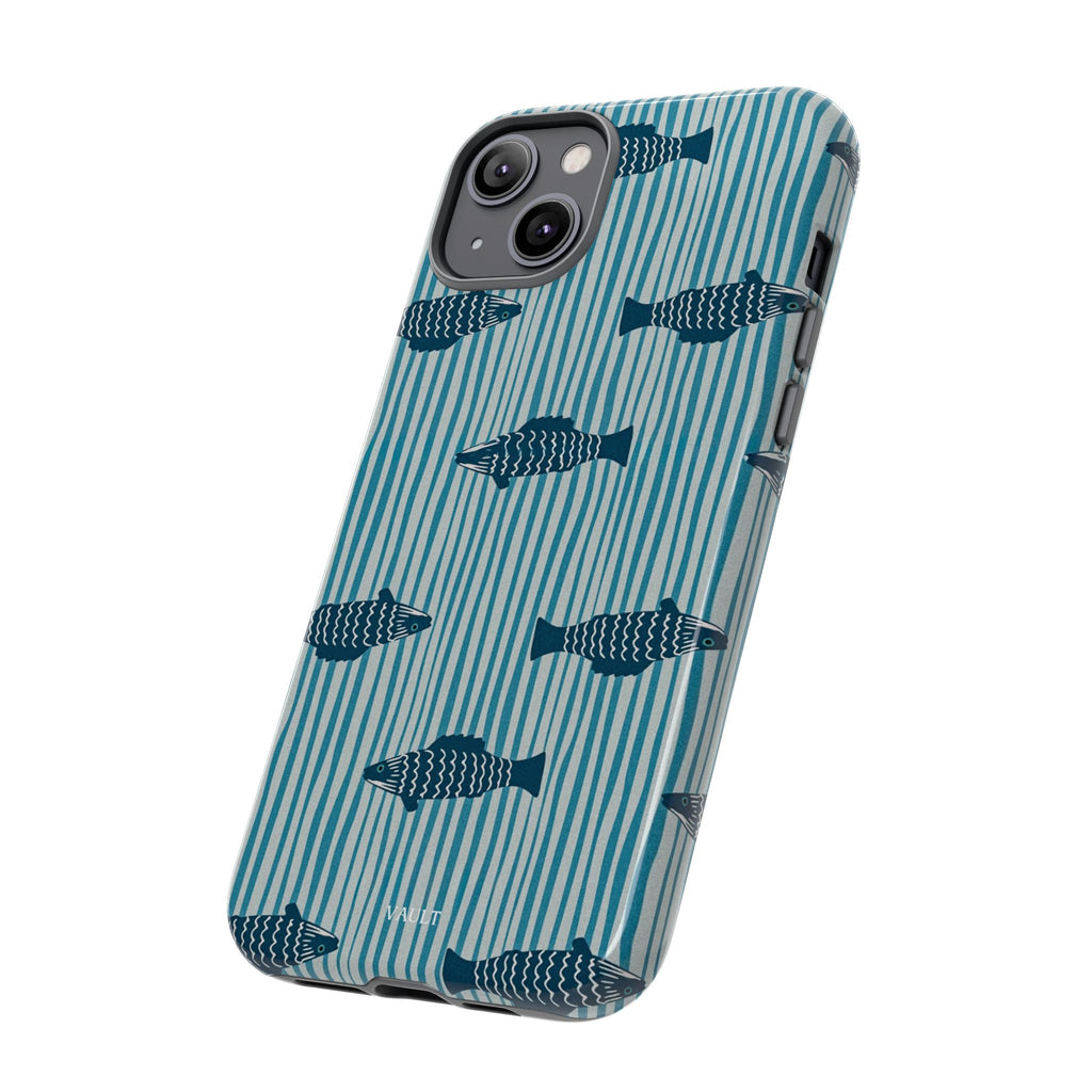 Fish Pattern Tough Phone Case — Blue Striped Ocean Design