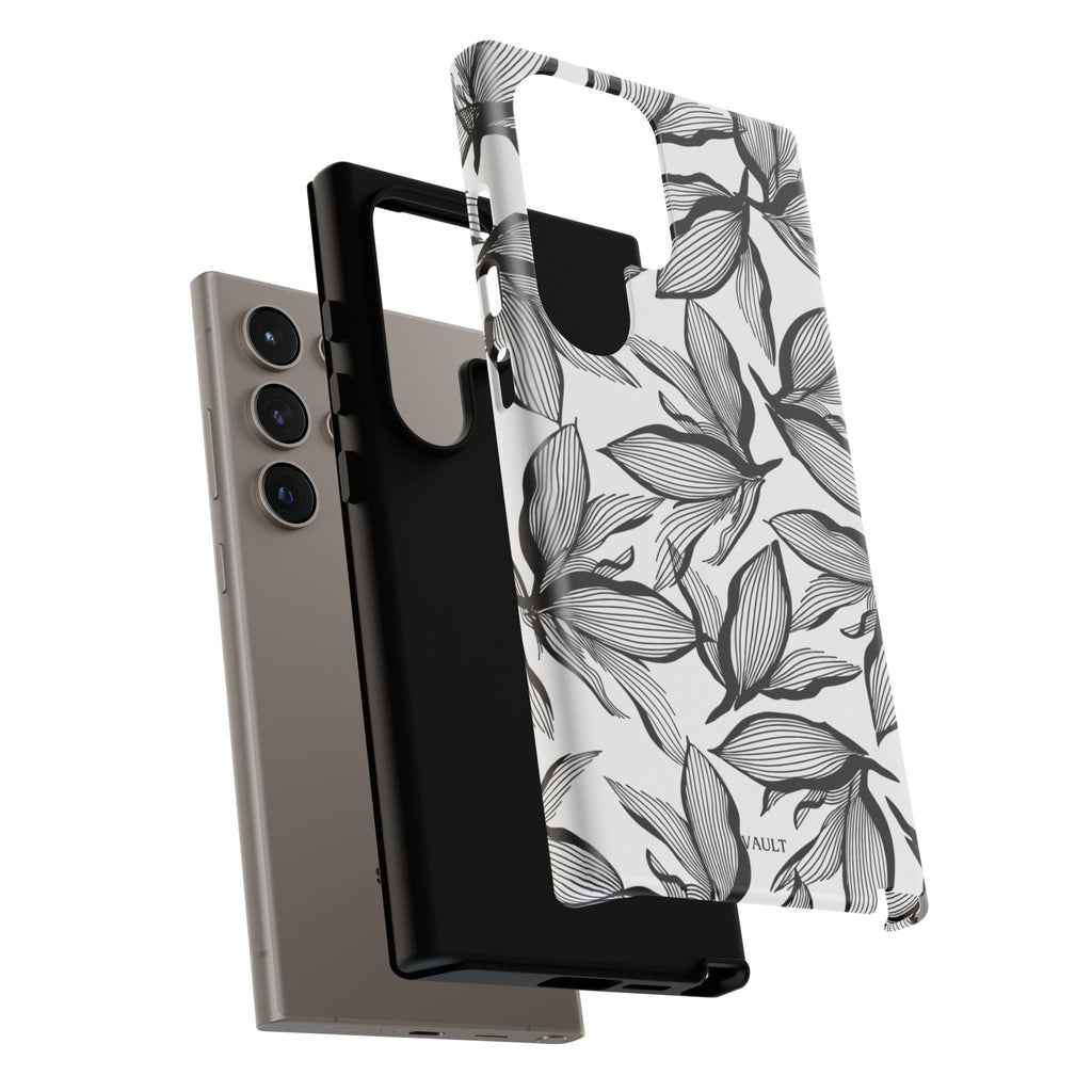 Floral Leaves Tough Phone Case – Black & White Botanical Protection
