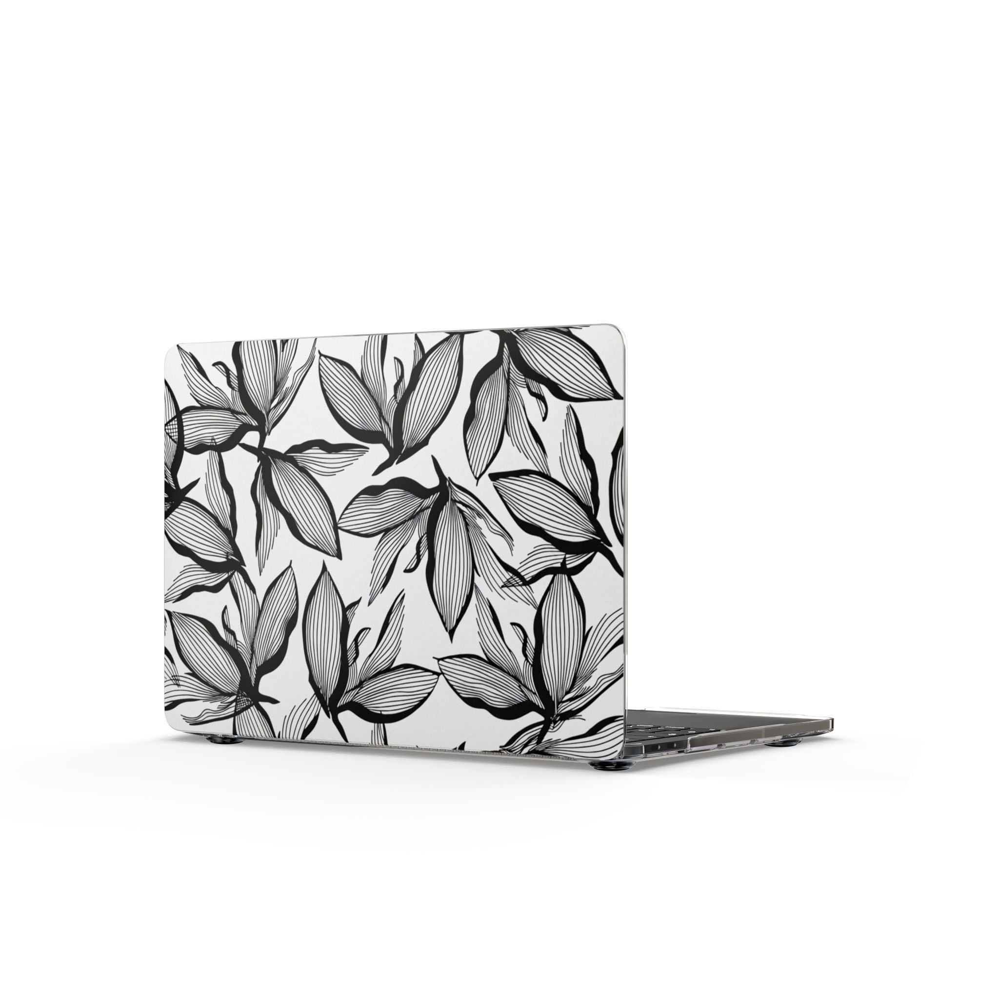 Clear MacBook Case — Monochrome Hand-Drawn Leaf Pattern