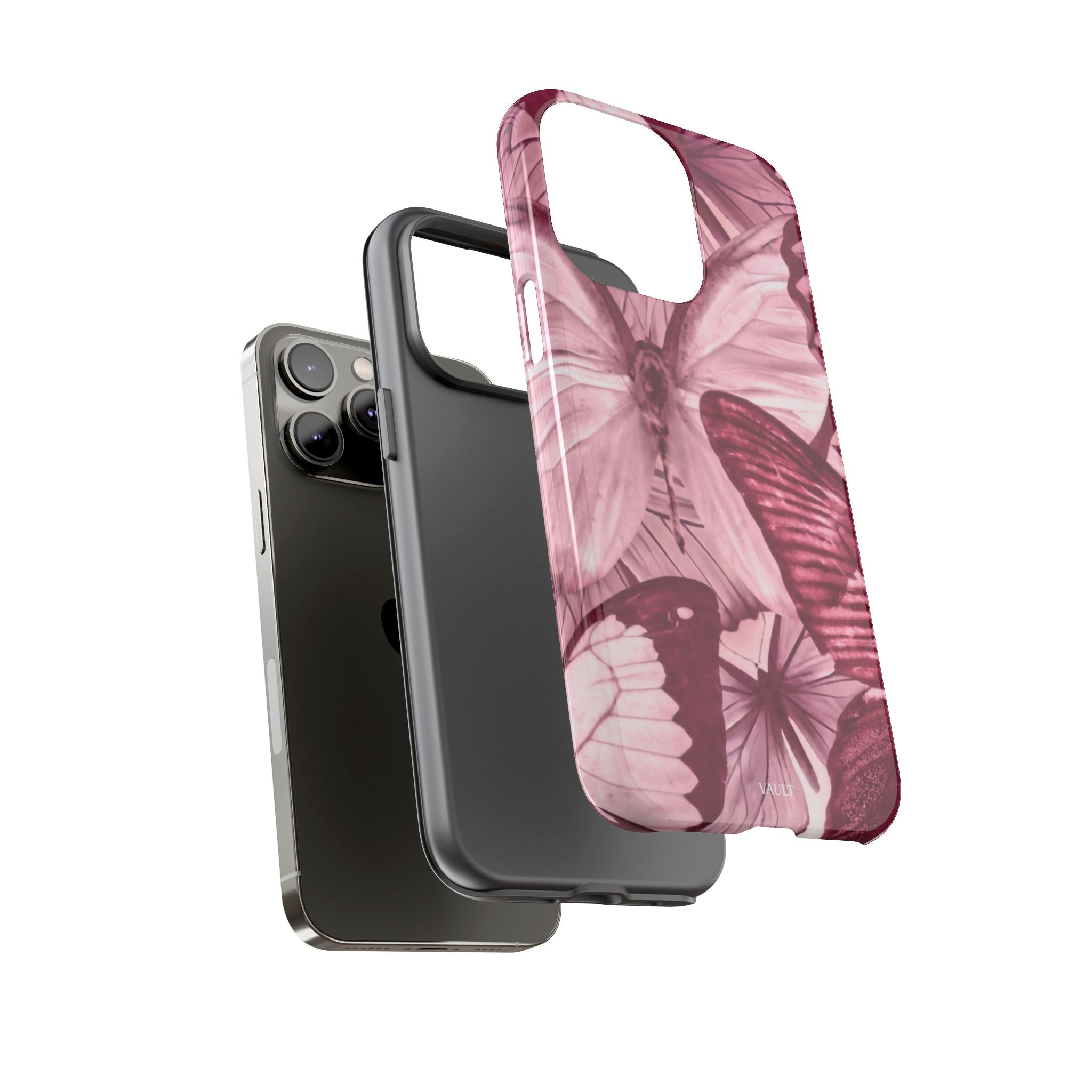 Butterfly Tough Phone Case — Vintage Pink Floral Protective Cover