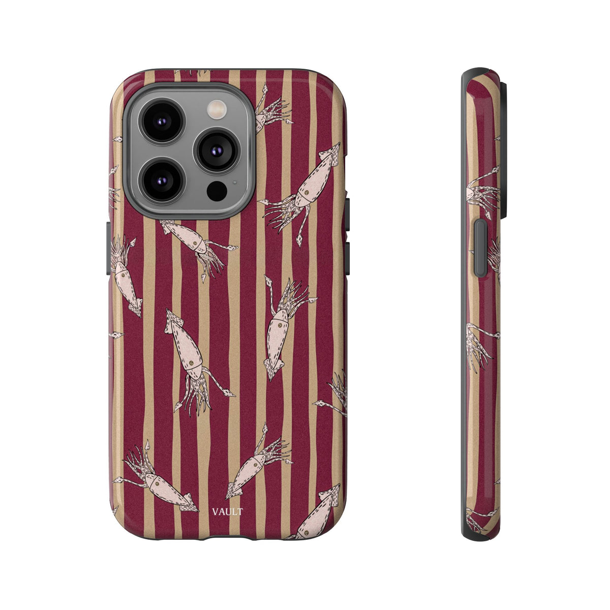 Phone Case - Vintage Shrimp Pattern on Burgundy Stripes