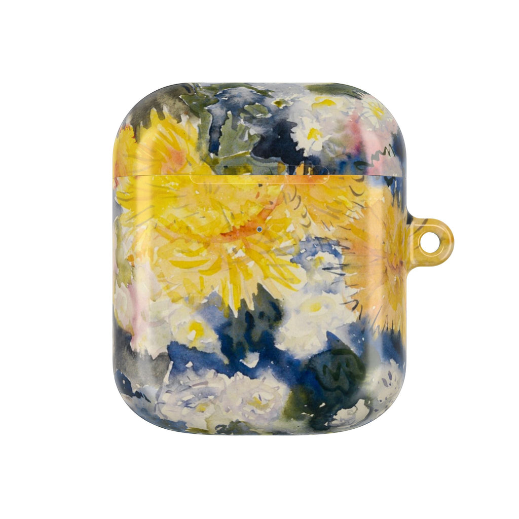 Floral Watercolor AirPod Case — Yellow Blue Sunflower Art Protective Cover