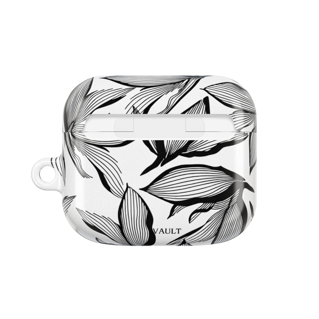 Floral Monochrome AirPod Case — Black & White Leaf Pattern