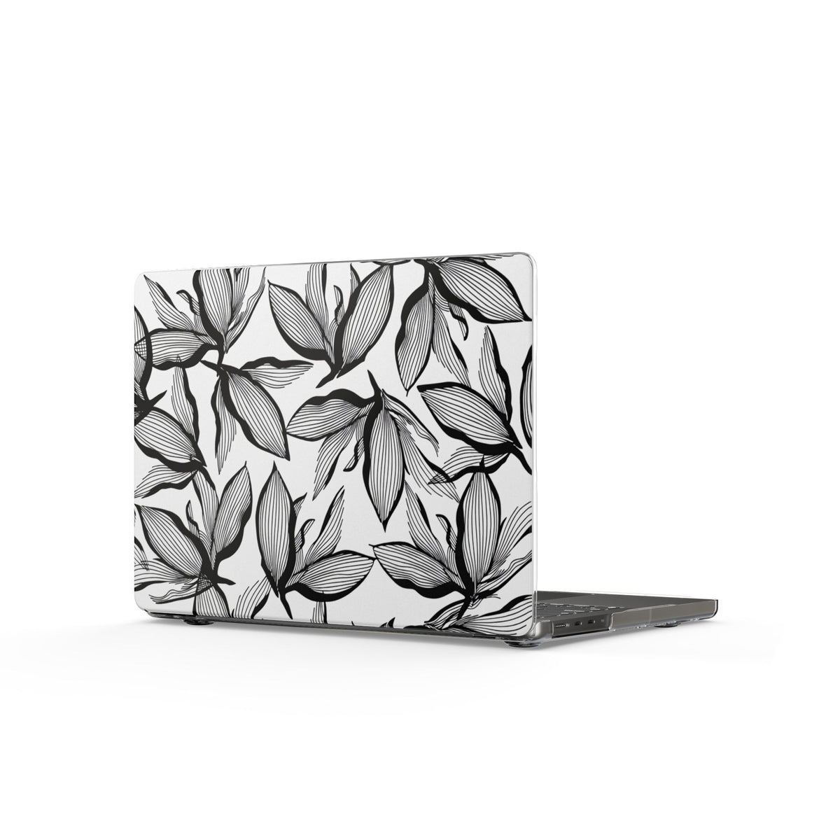 Clear MacBook Case — Monochrome Hand-Drawn Leaf Pattern