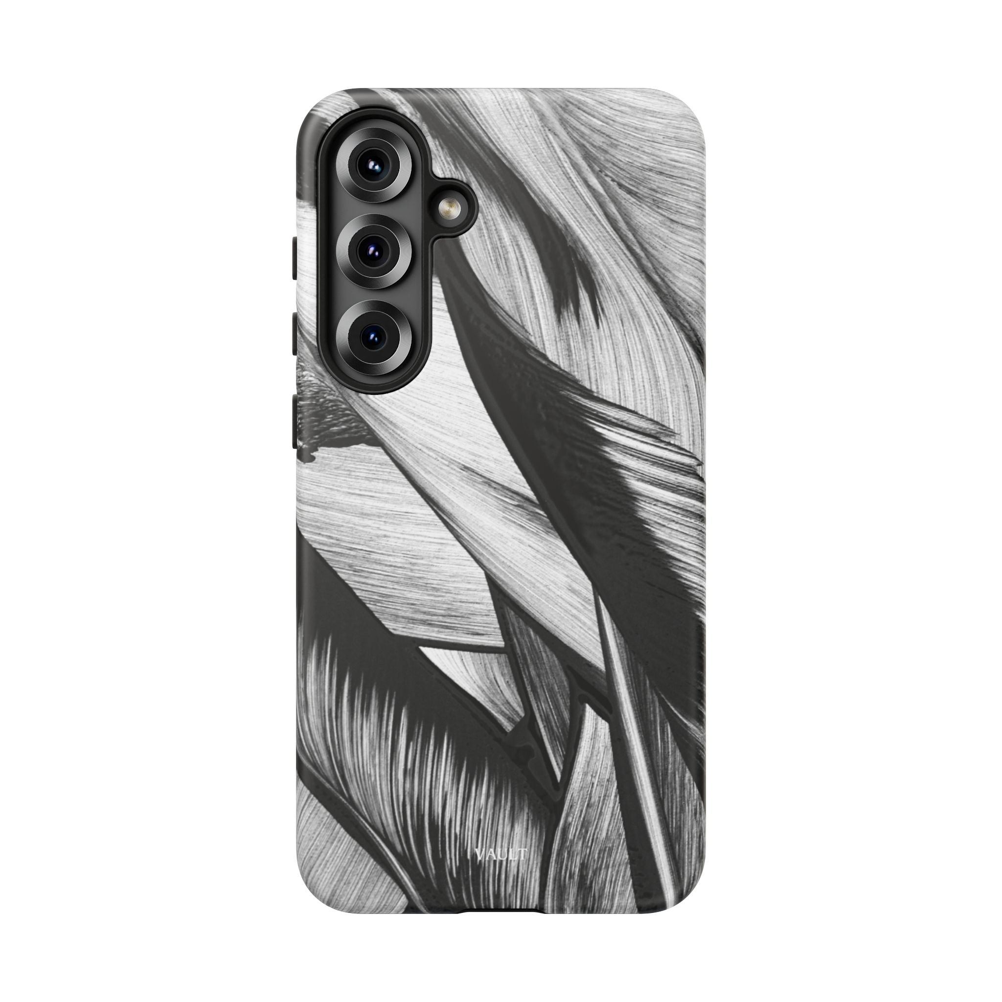 Monochrome Tropical Leaf Tough Phone Case — Black & White Botanical Protective Cover