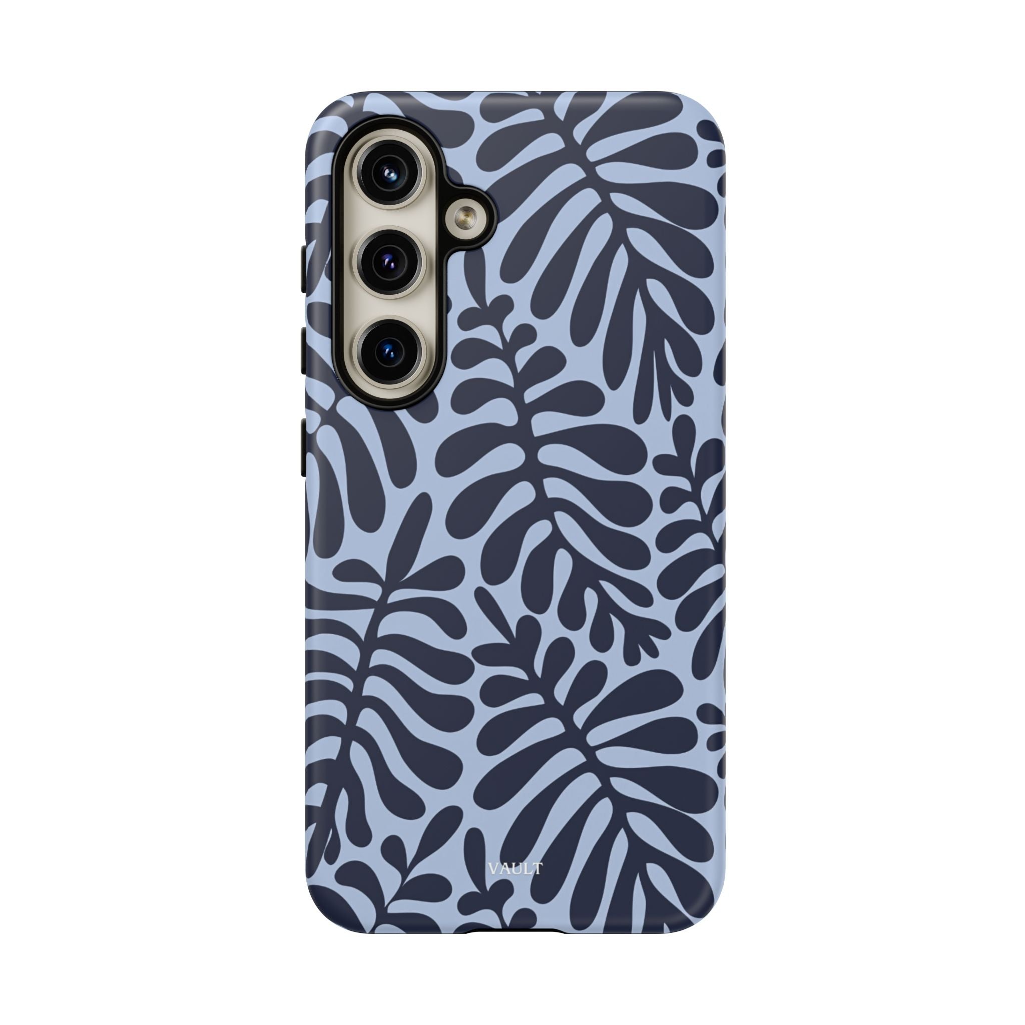 Floral Fern Tough Phone Case – Navy Blue on Light Blue, Protective Slim Cover