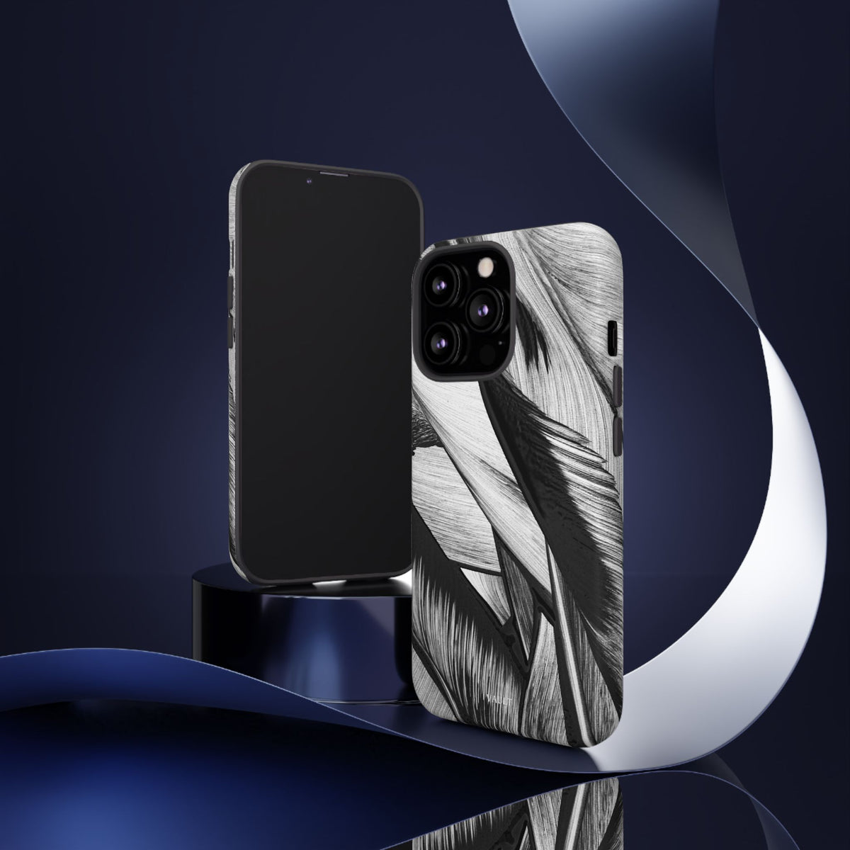Monochrome Tropical Leaf Tough Phone Case — Black & White Botanical Protective Cover