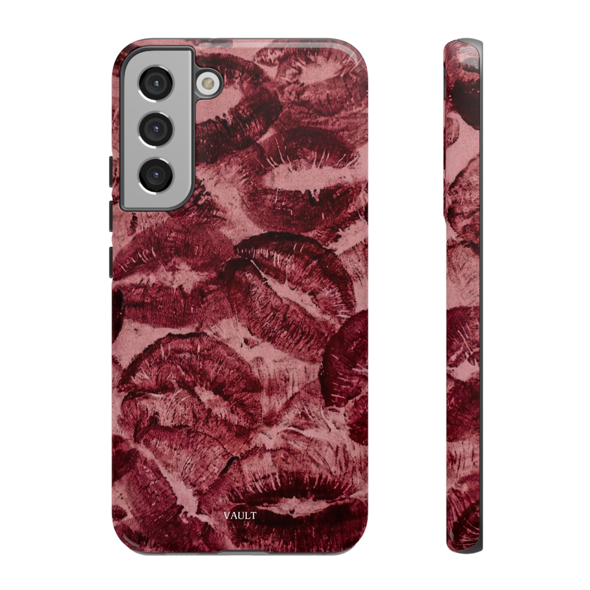 Kiss Print Phone Case – Burgundy Lip Pattern Protective Phone Cover