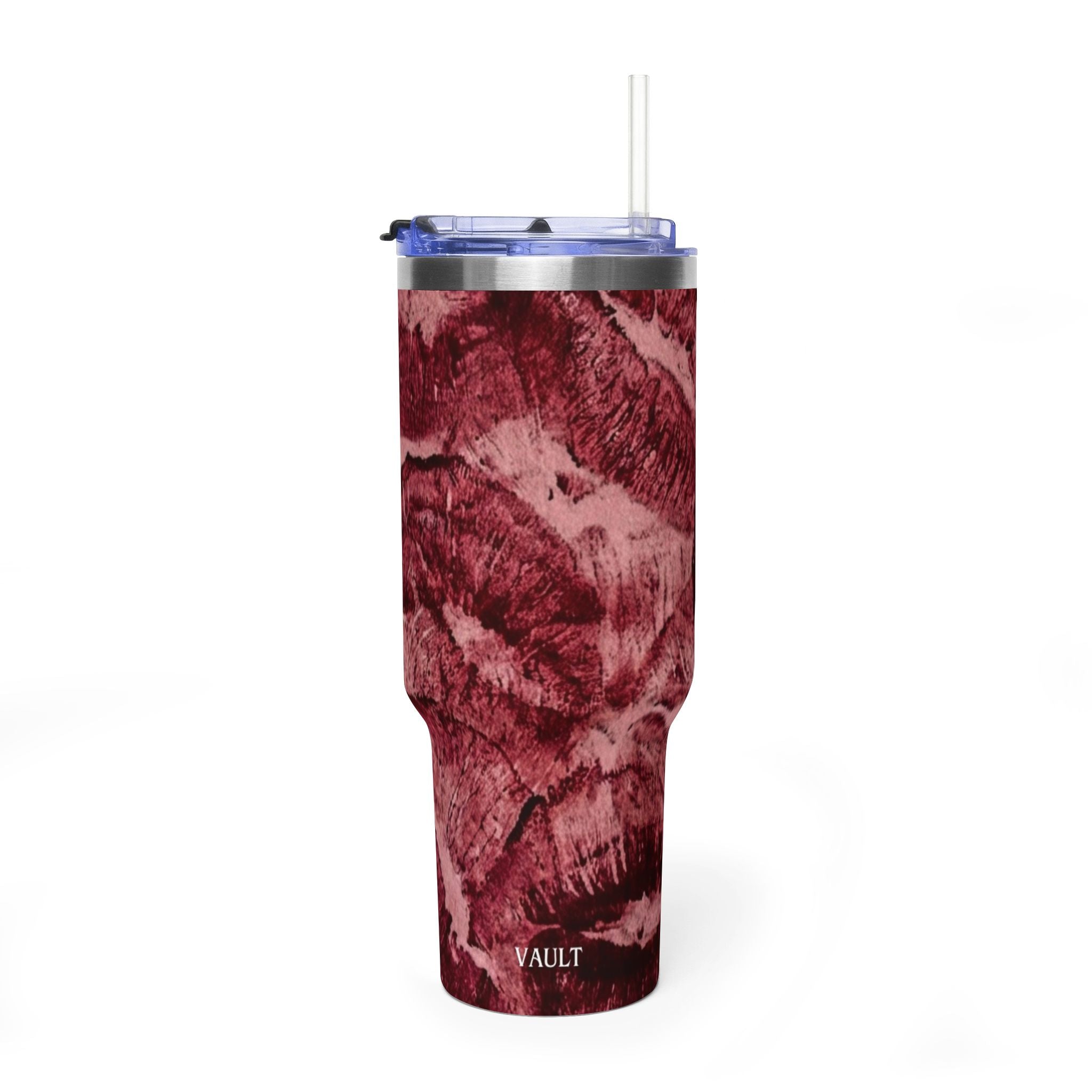 40oz Vacuum Tumbler - Burgundy Rose Marble Insulated Travel Cup