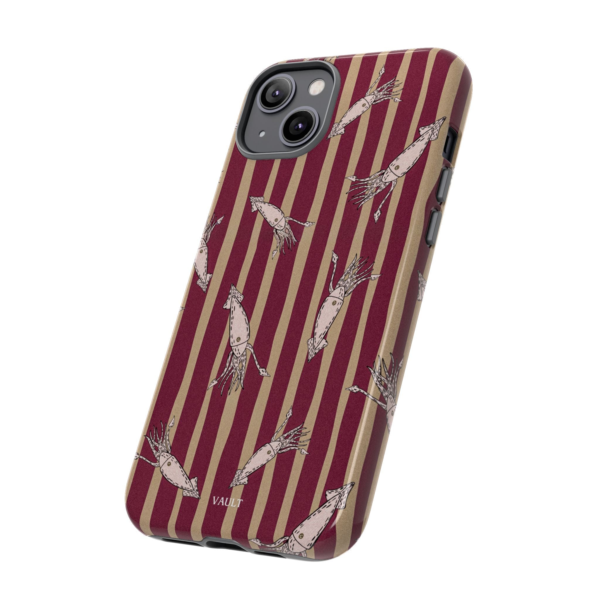 Phone Case - Vintage Shrimp Pattern on Burgundy Stripes