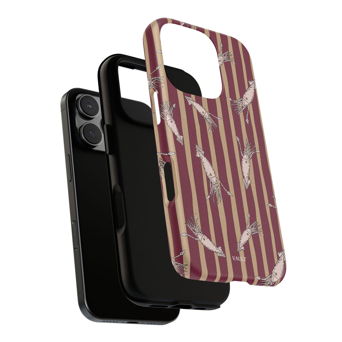 Phone Case - Vintage Shrimp Pattern on Burgundy Stripes