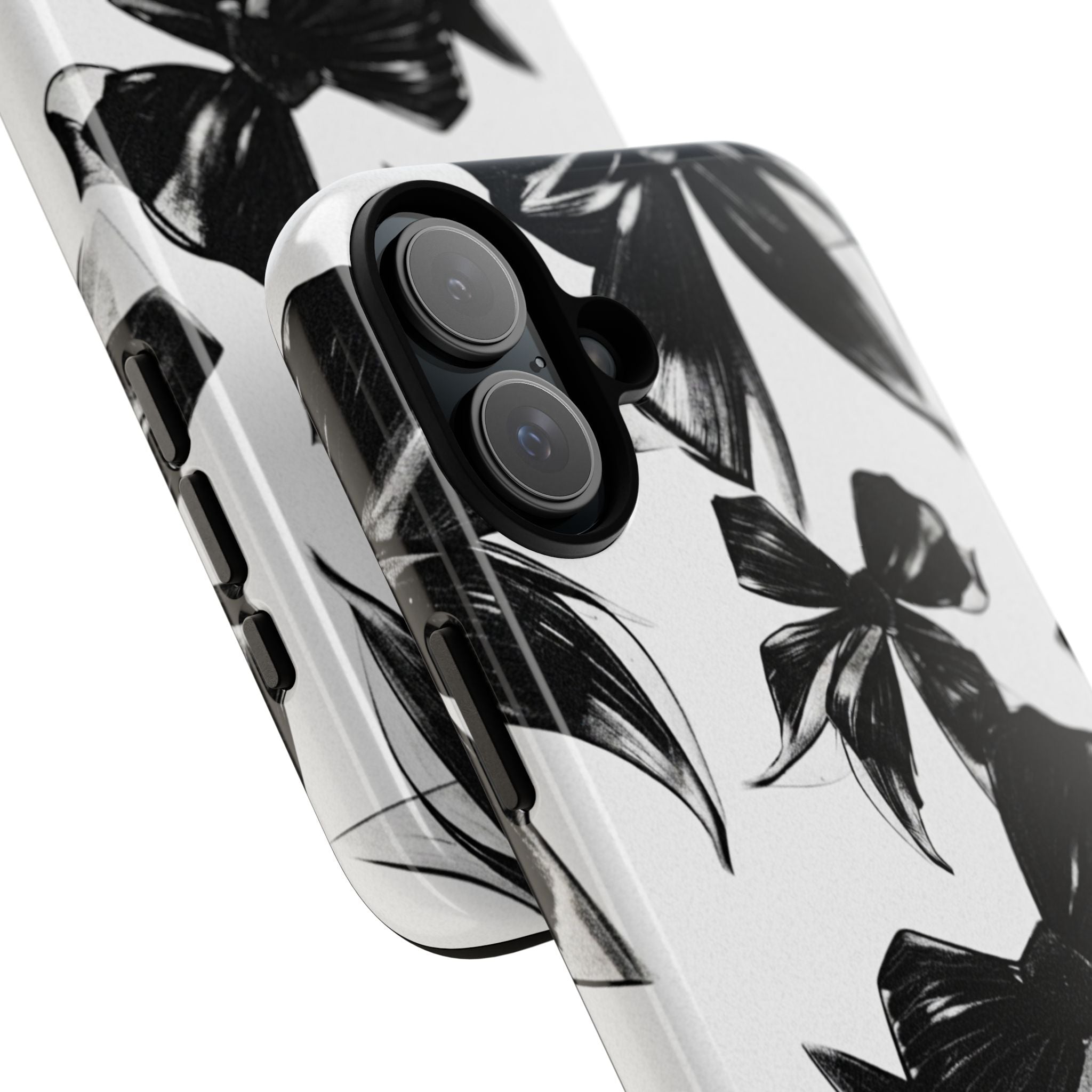 Floral Brushstroke Phone Case — Black & White Botanical Tough Case