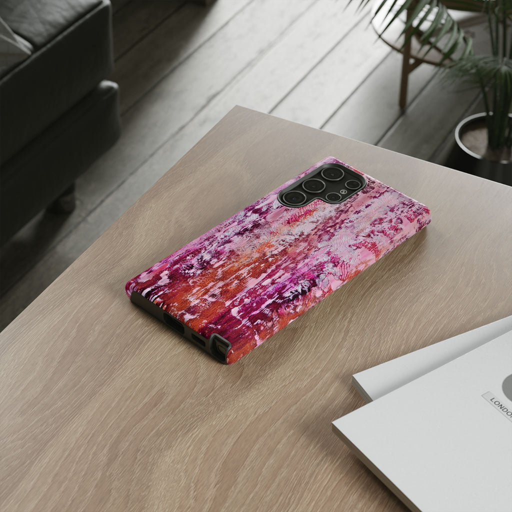 Pink Abstract Art Tough Phone Case — Protective Artistic Phone Cover