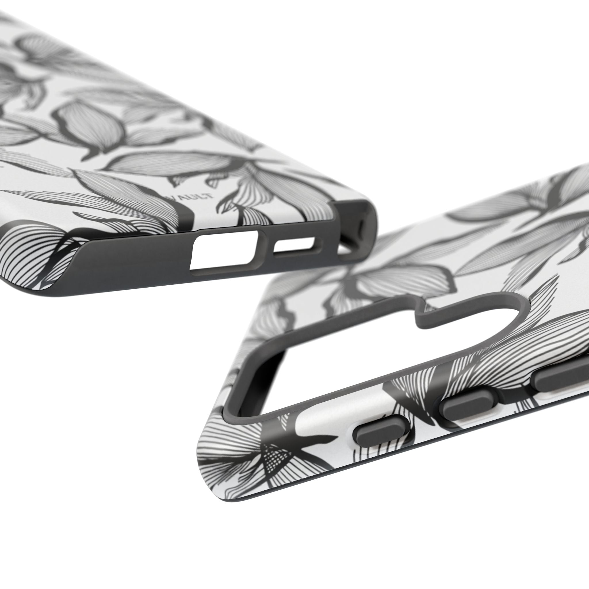 Floral Leaves Tough Phone Case – Black & White Botanical Protection