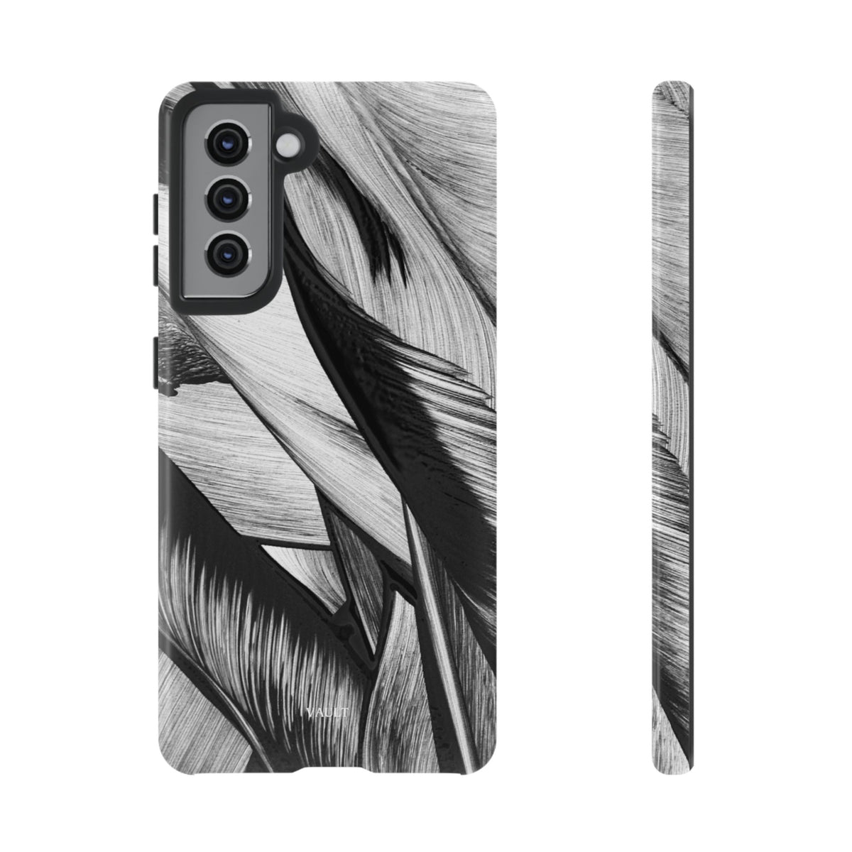 Monochrome Tropical Leaf Tough Phone Case — Black & White Botanical Protective Cover