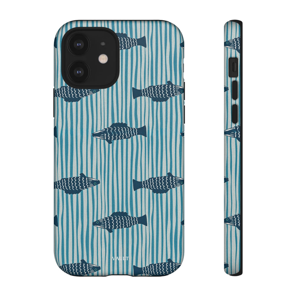 Fish Pattern Tough Phone Case — Blue Striped Ocean Design