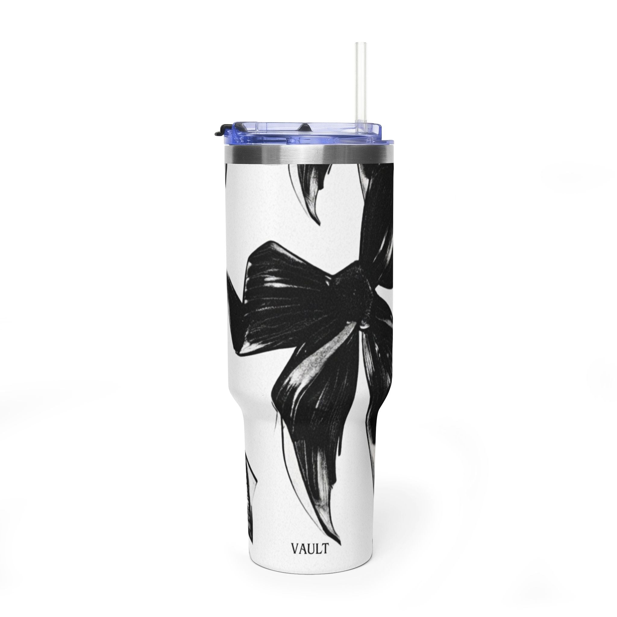 40oz Floral Black & White Vacuum Tumbler — Insulated Travel Cup
