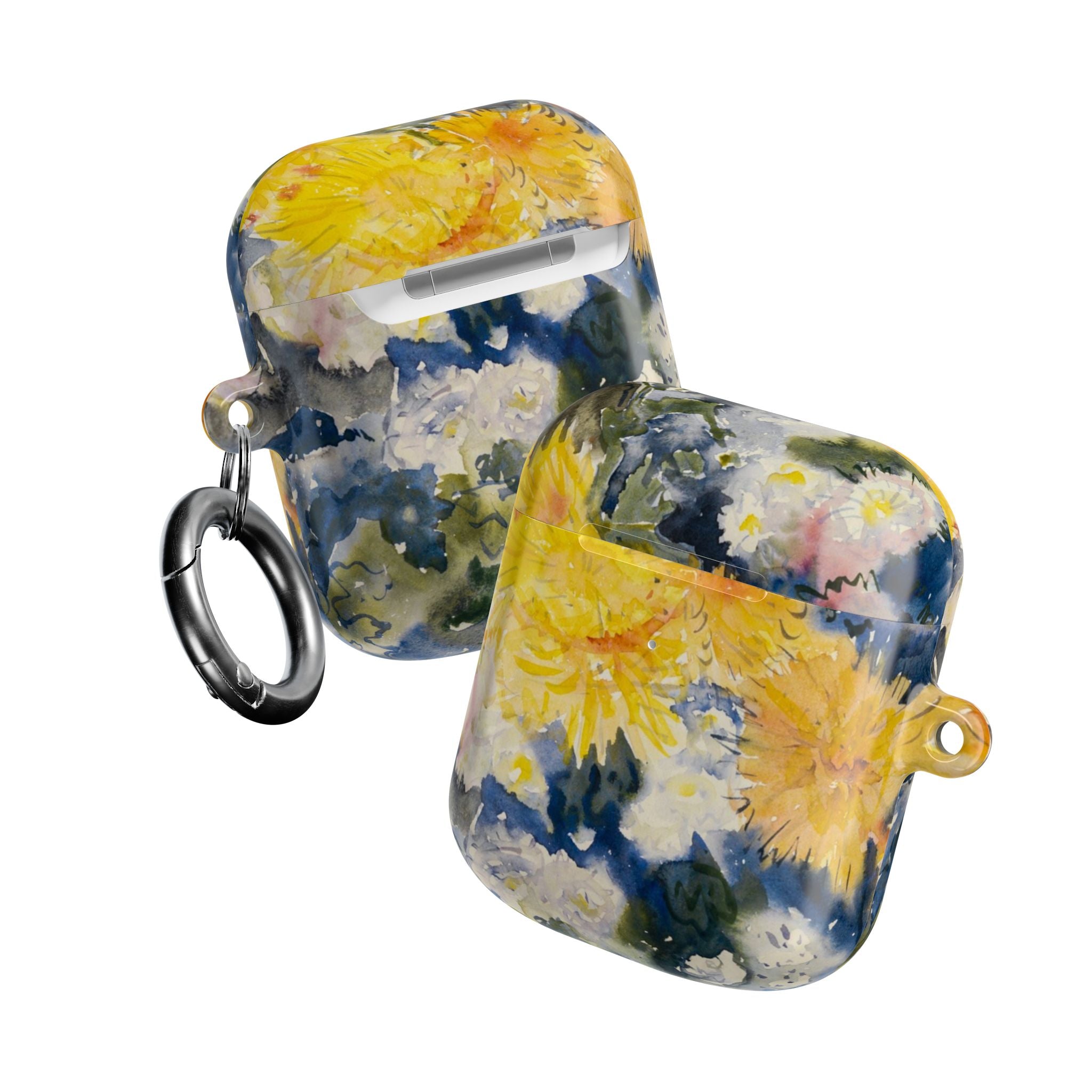 Floral Watercolor AirPod Case — Yellow Blue Sunflower Art Protective Cover