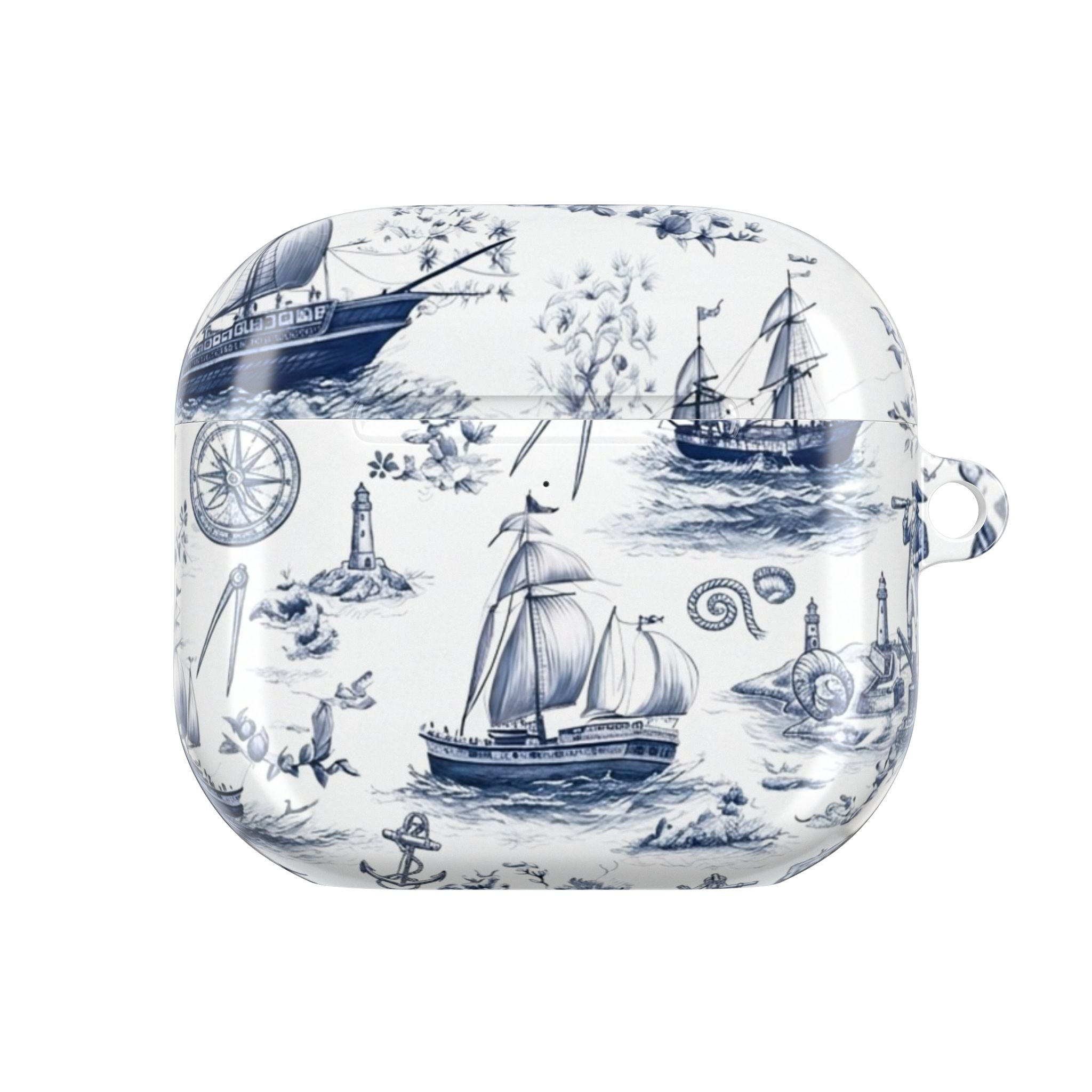 Nautical Toile AirPod Case – Blue Sailboat & Lighthouse Protective Cover