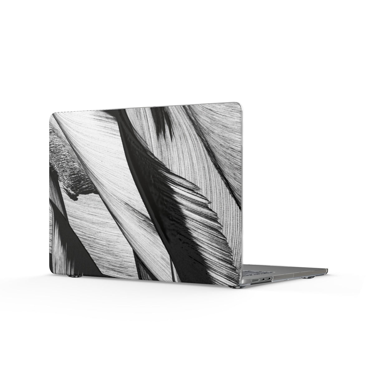 Feather Pattern Clear MacBook Case — Monochrome Botanical Laptop Cover
