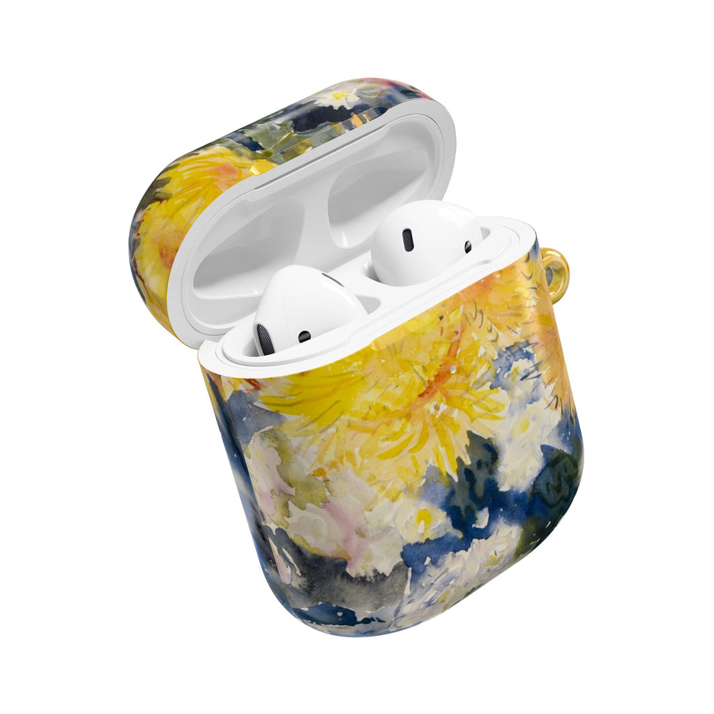 Floral Watercolor AirPod Case — Yellow Blue Sunflower Art Protective Cover