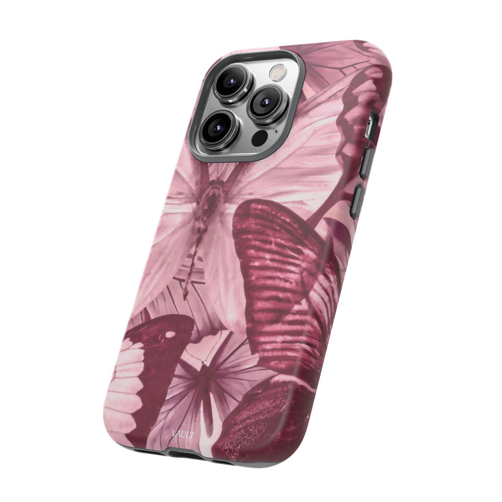 Butterfly Tough Phone Case — Vintage Pink Floral Protective Cover