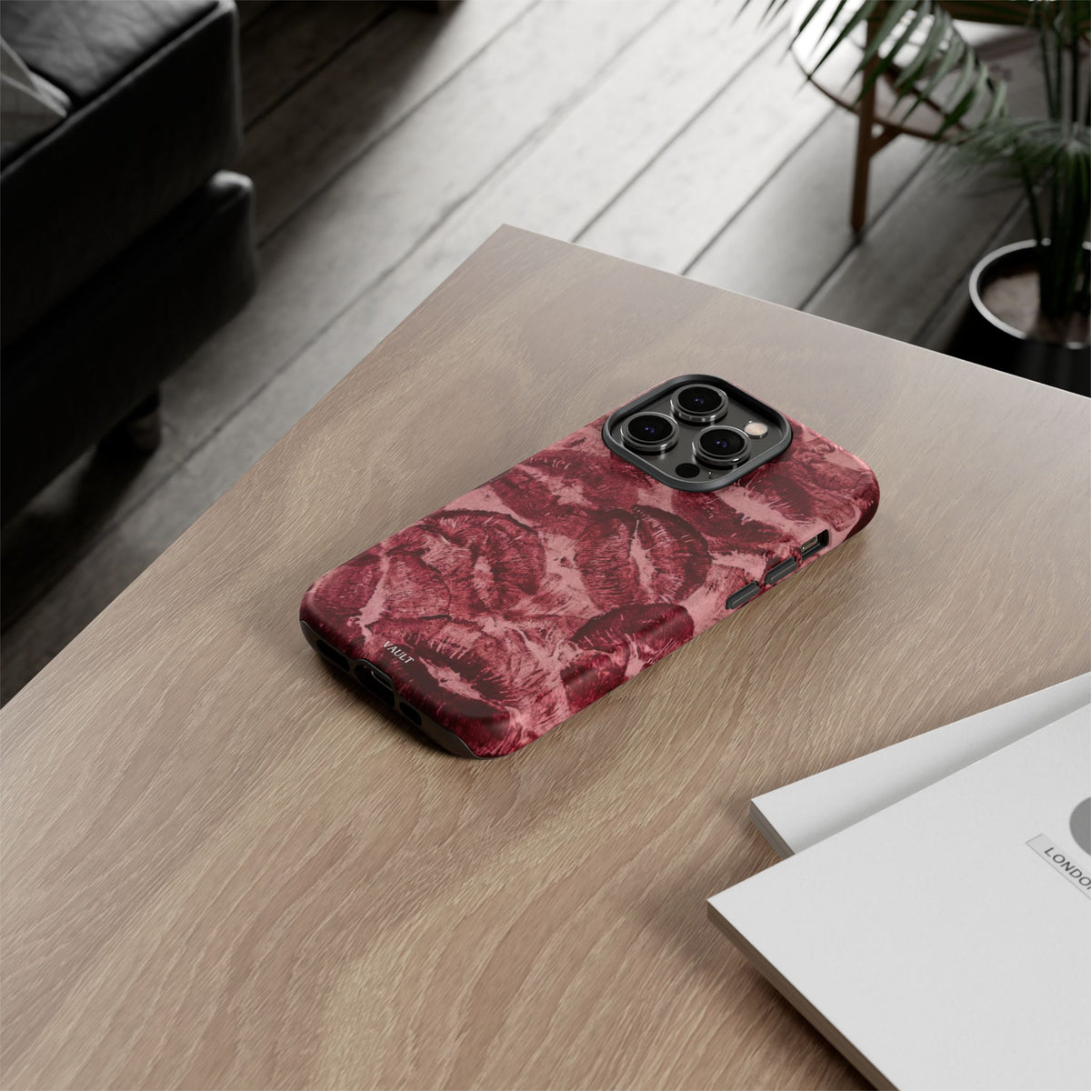 Kiss Print Phone Case – Burgundy Lip Pattern Protective Phone Cover